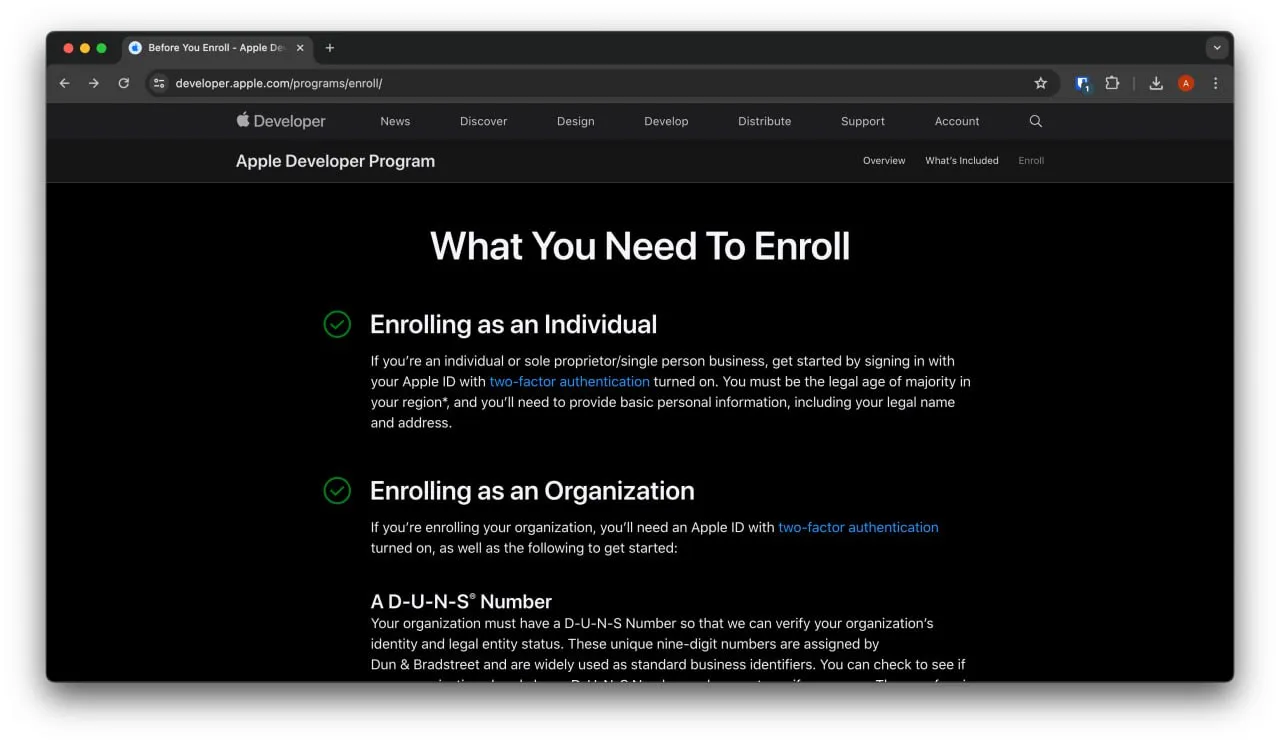 Apple enrollment page