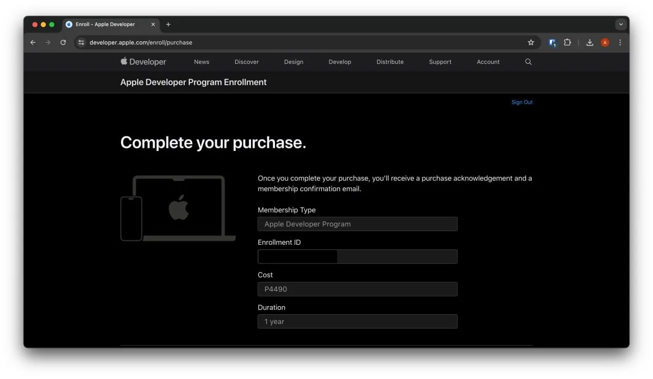 Apple enrollment purchase page