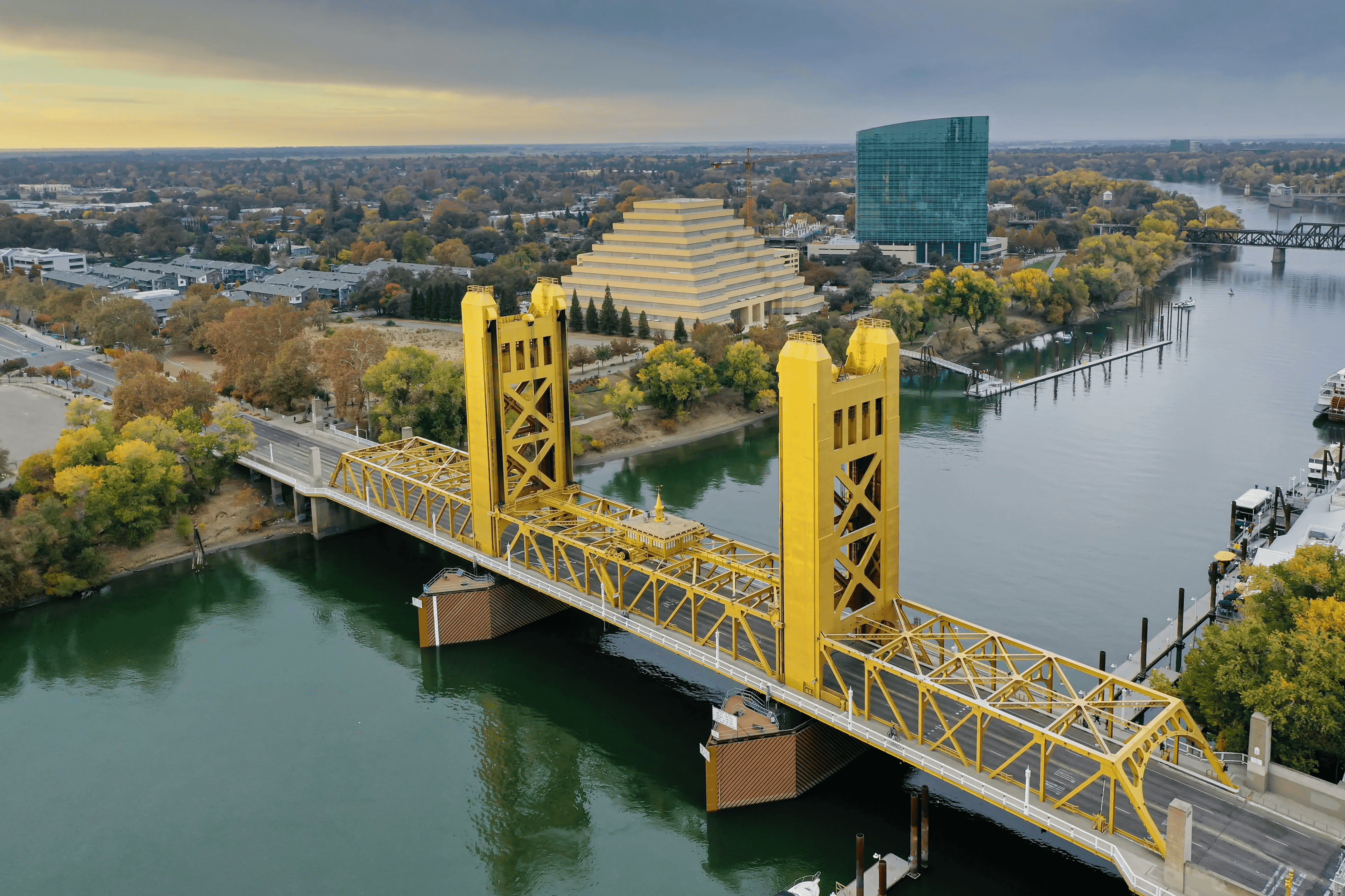 Arial view of the Guy A. West Memorial Bridge. Image by Stephen Leonardi.