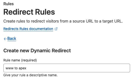 enter the redirect rule name