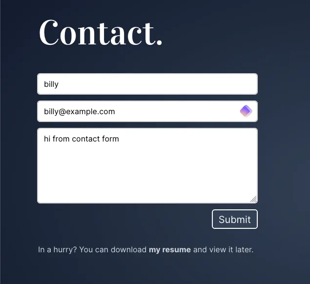 Contact form filled out