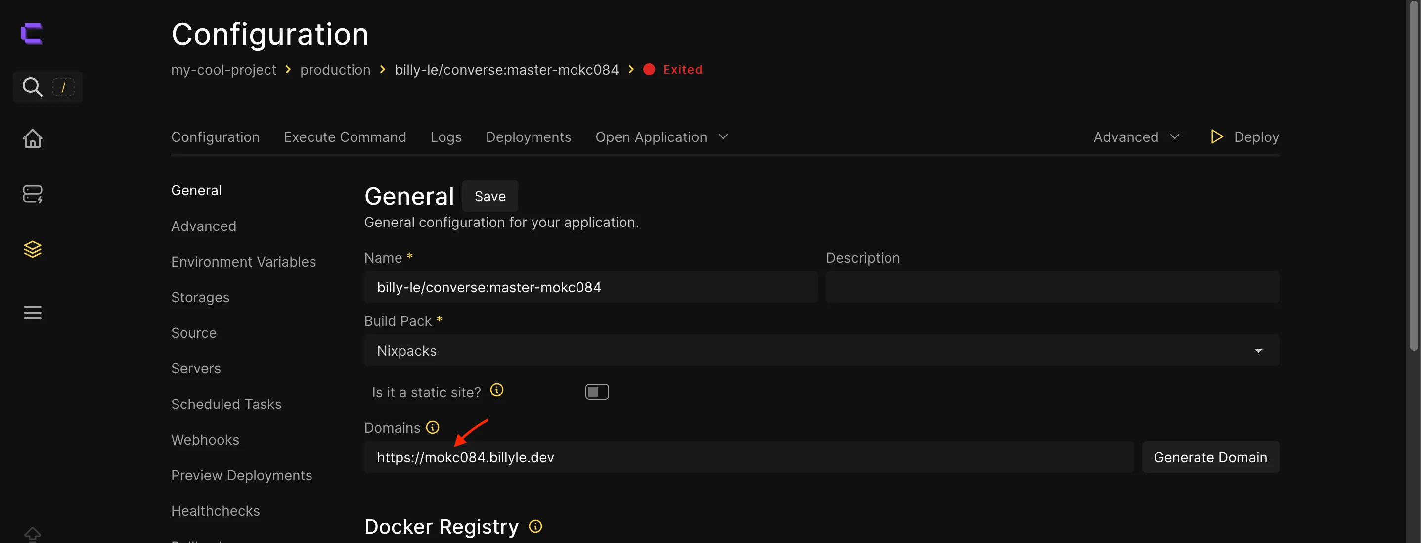 arrow showing the subdomain feature