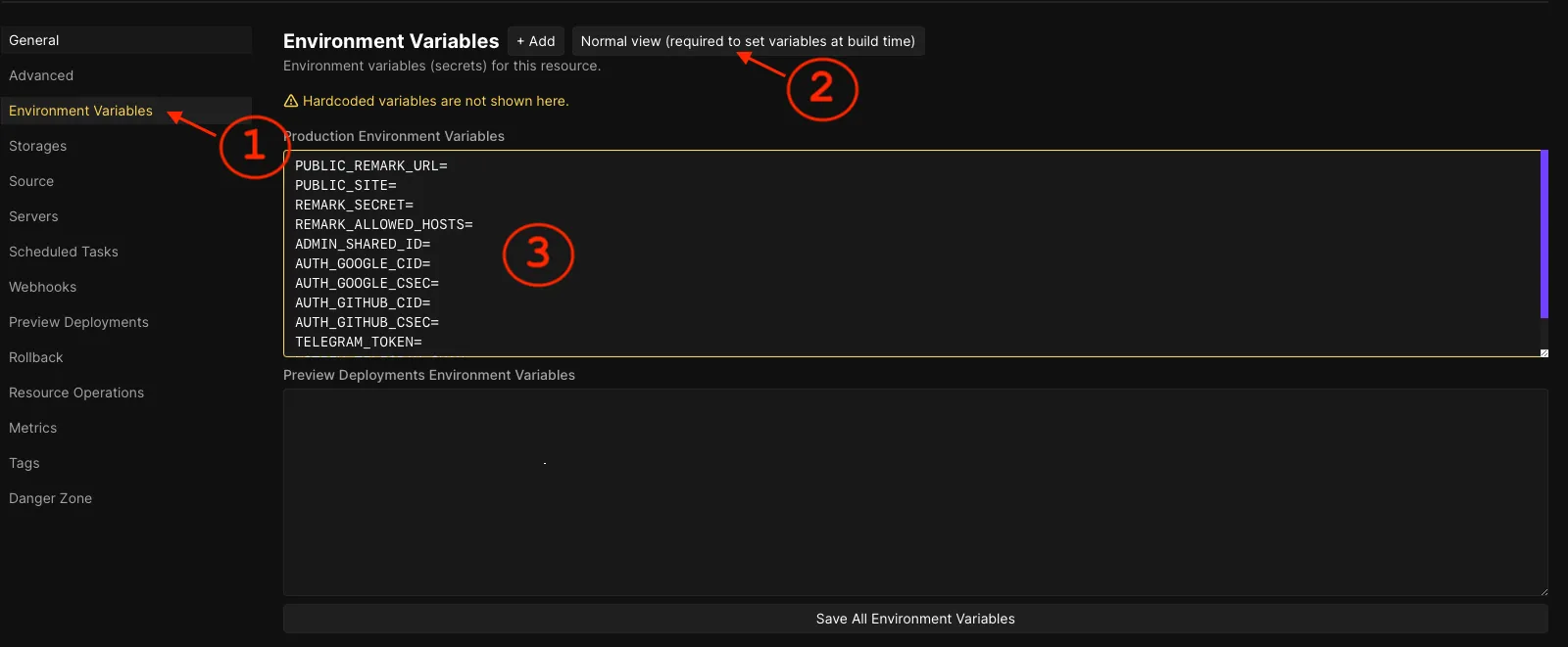 coolify environment variables