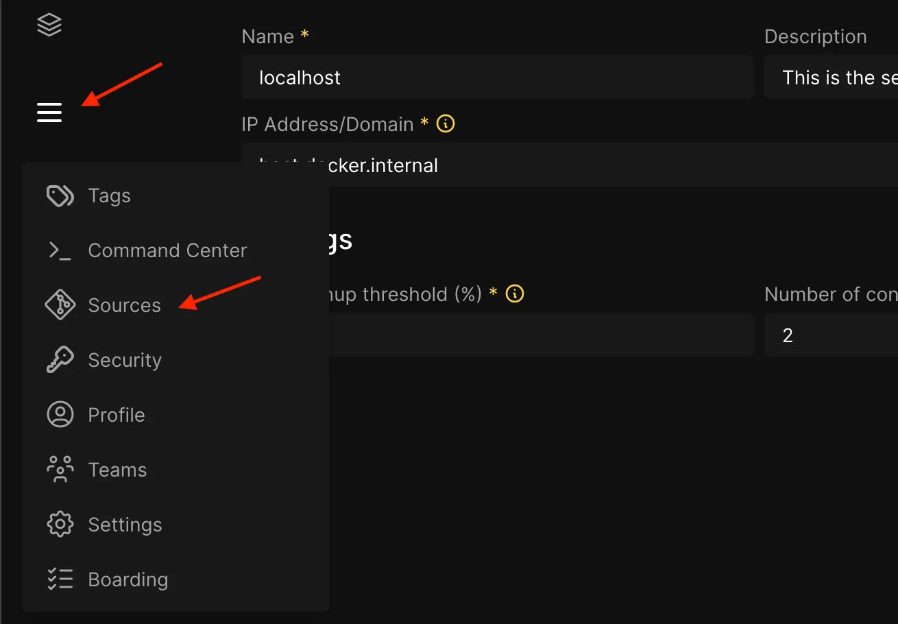 navigation to the sources page