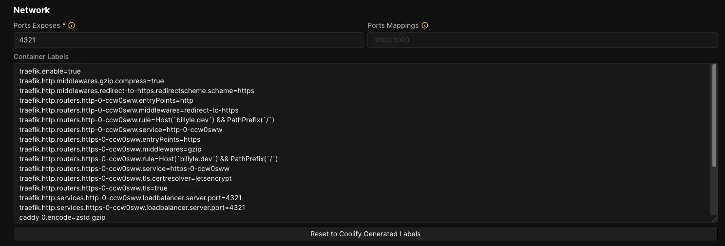 Coolify's network port configuration