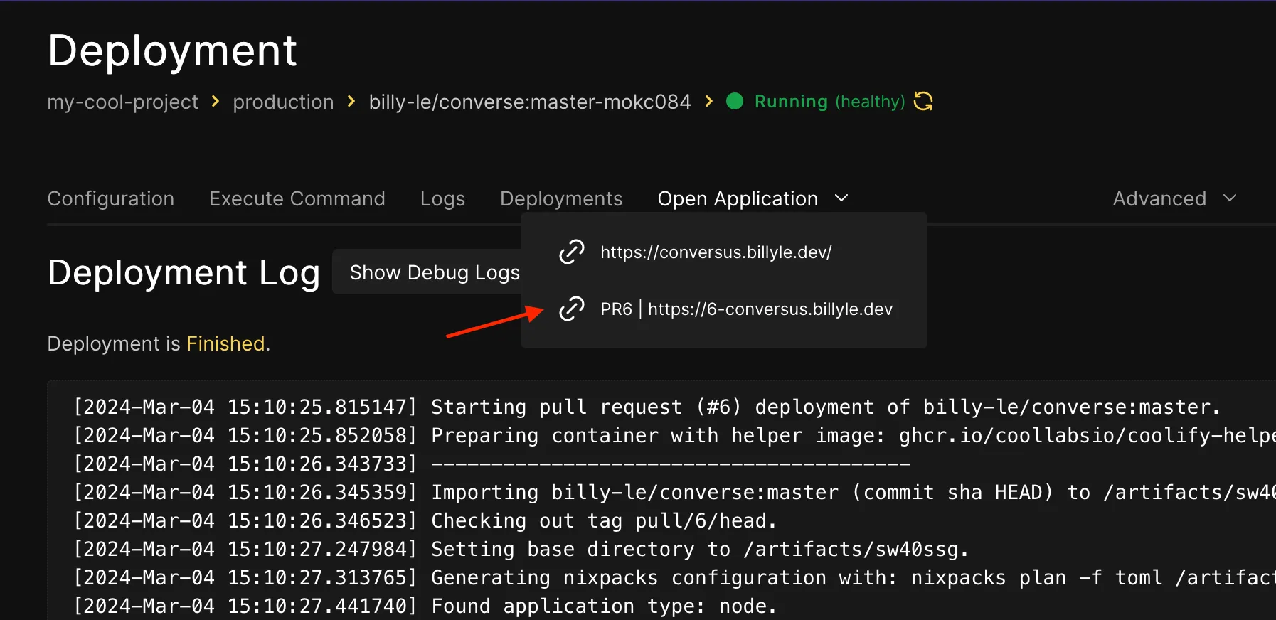 corrected preview deployment url from dropdown list