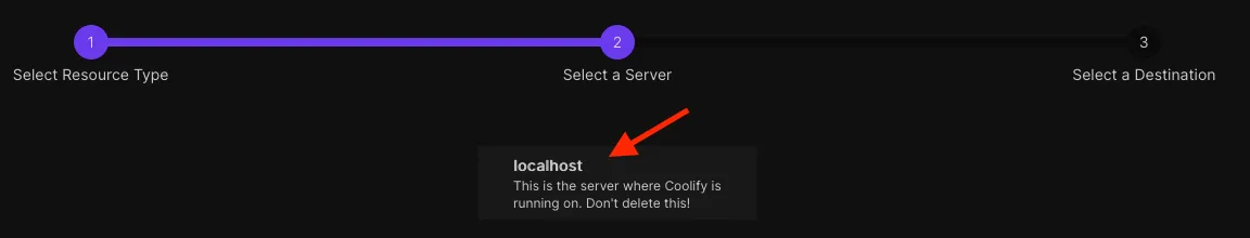 Coolify resource select server option