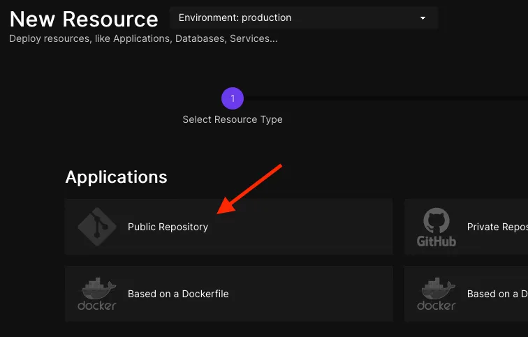 Coolify - create a resource page