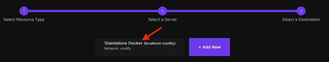 Coolify resource select destination option