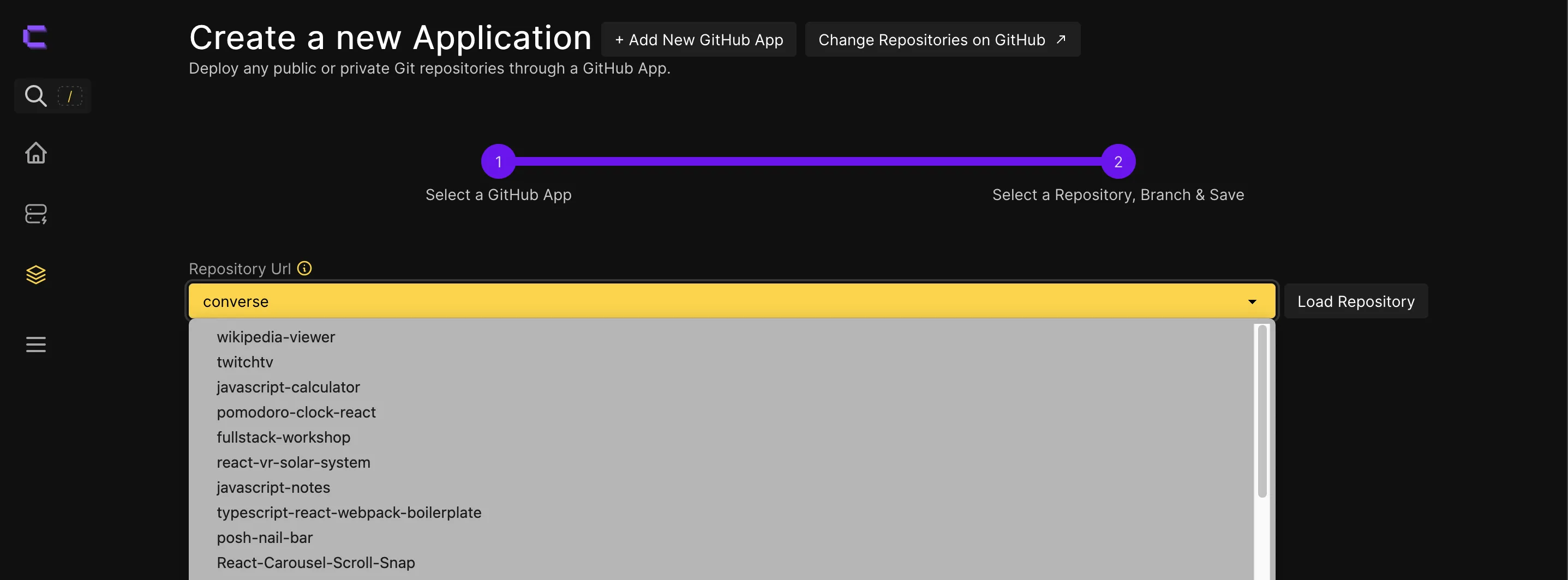 selecting a github repository