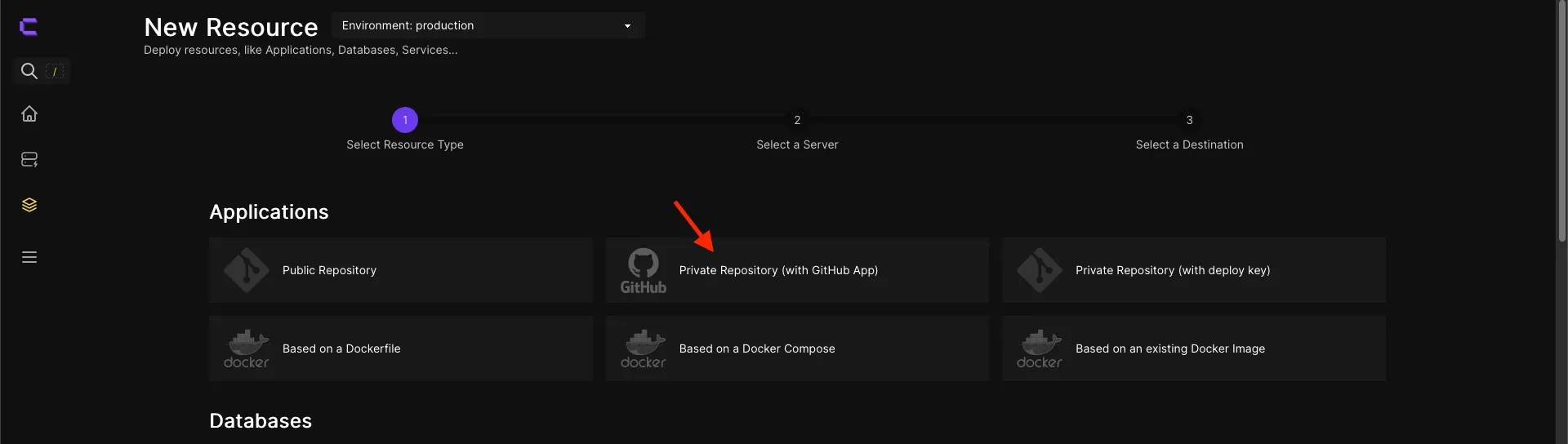 selecting a new resource page
