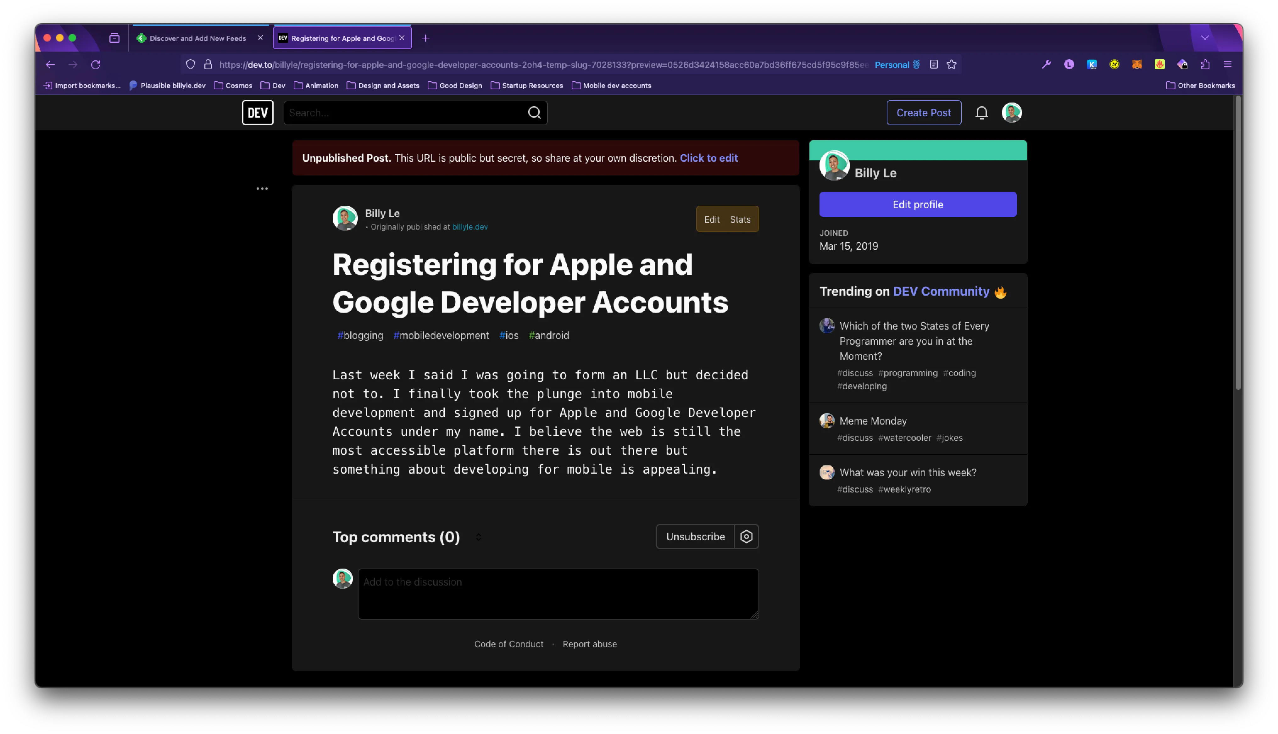 Dev.to draft post with no content