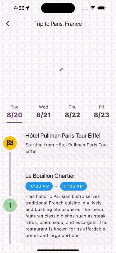 View itinerary screen