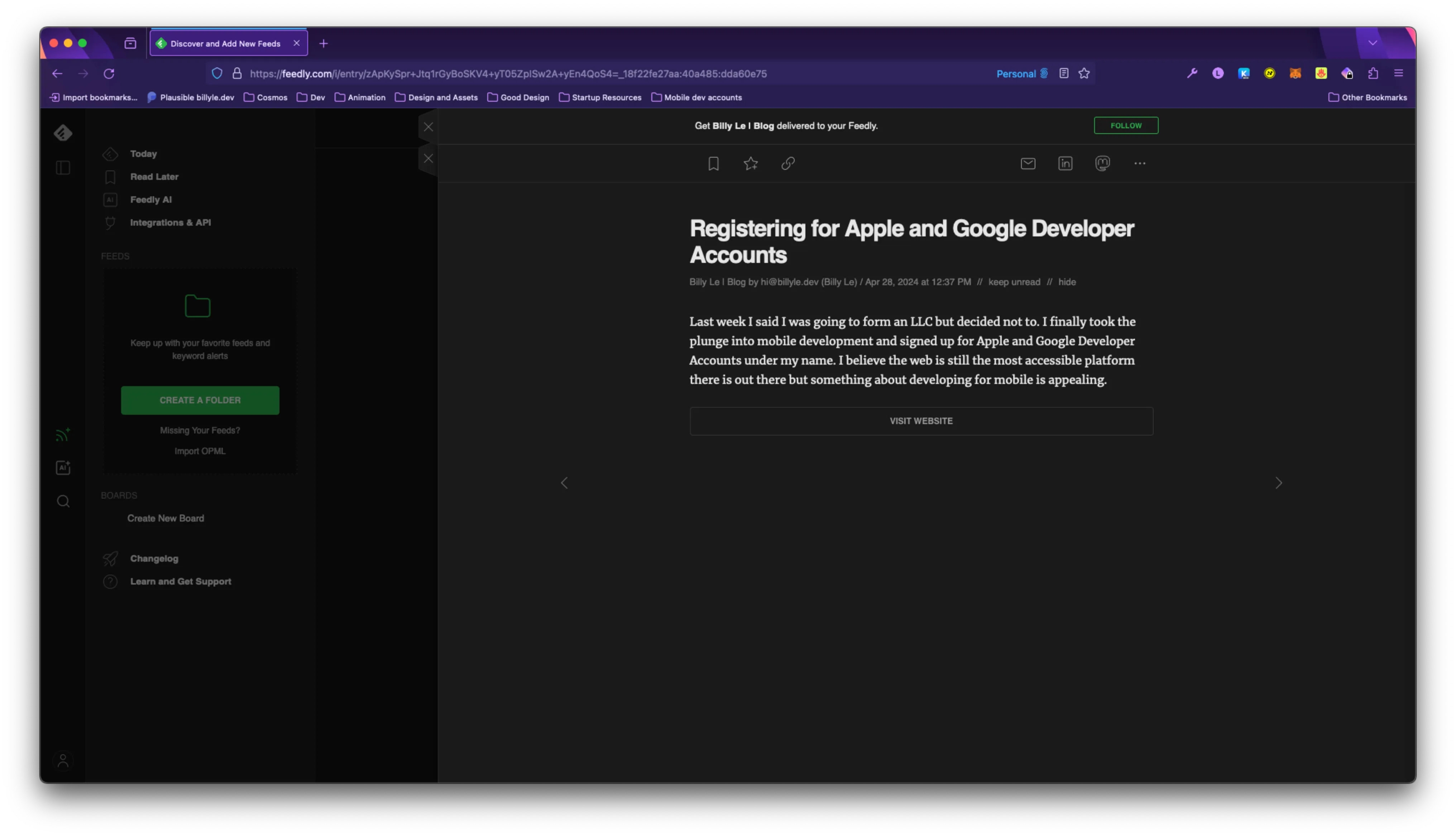 Bare Feedly RSS feed item