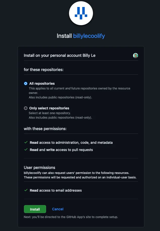 installing the github app