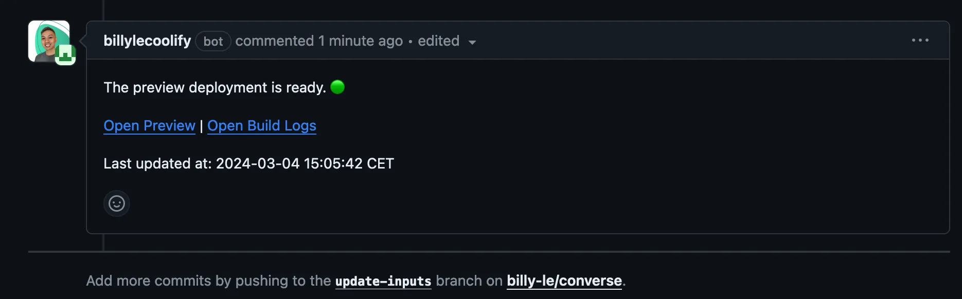 github app leaving a pr comment