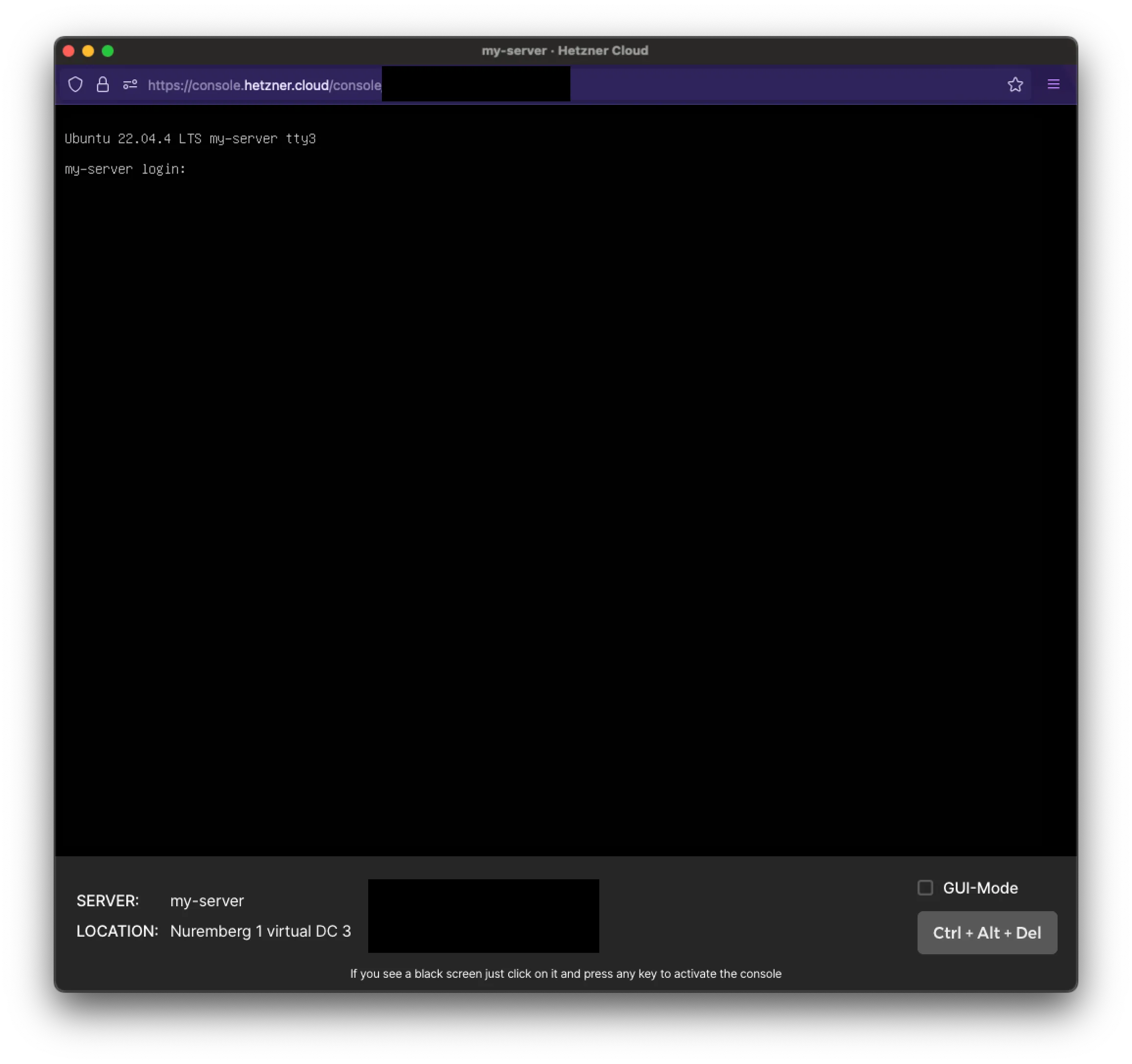 Hetzner Console Window