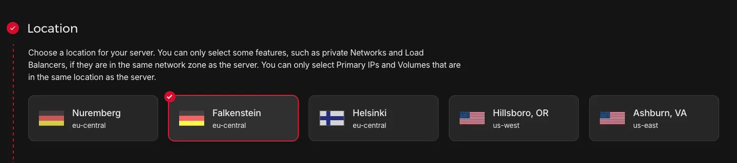 hHetzner server location options