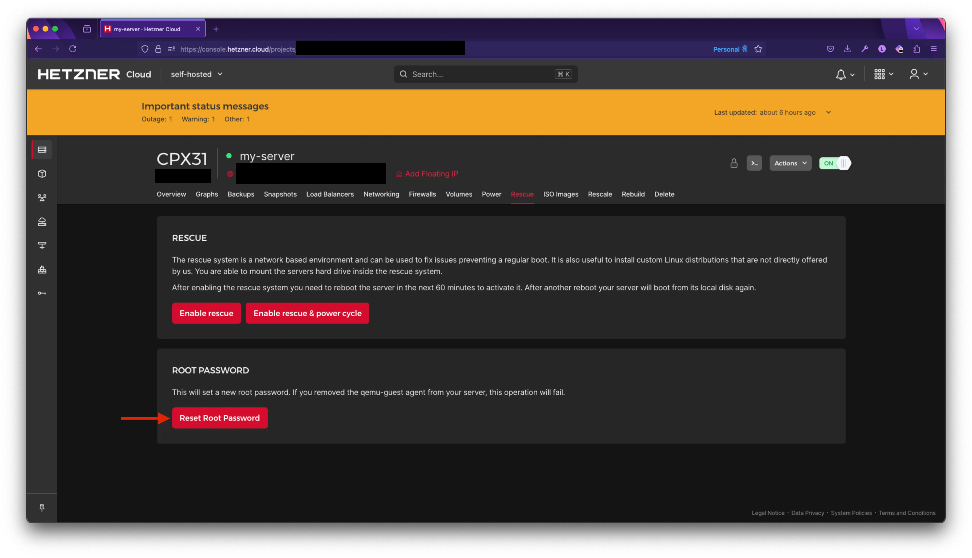 Hetzner Reset Root Password