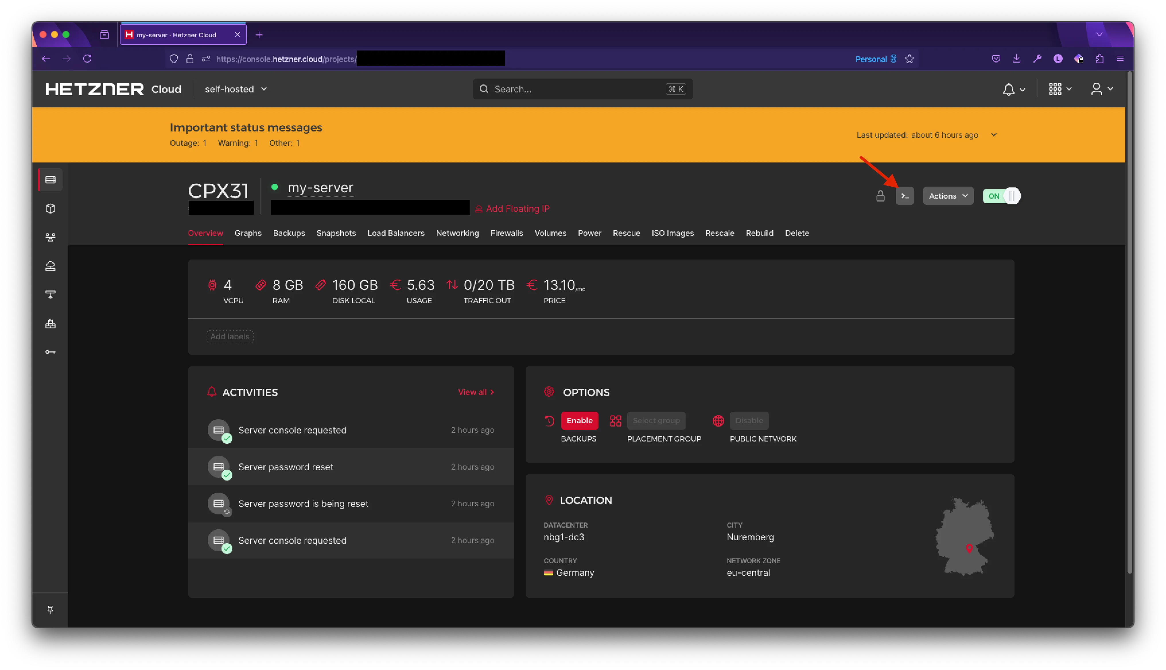 Hetzner Server Console