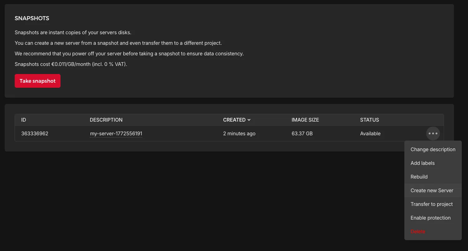 create a server snapshot
