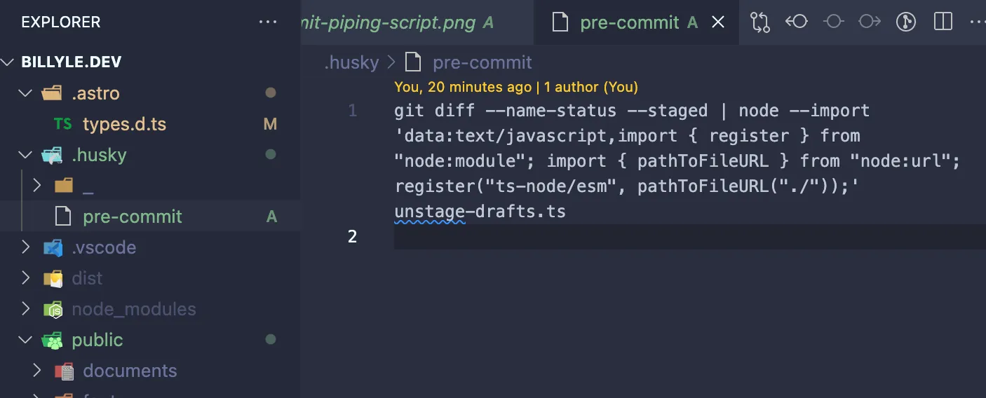 content of the pre-commit to use node script