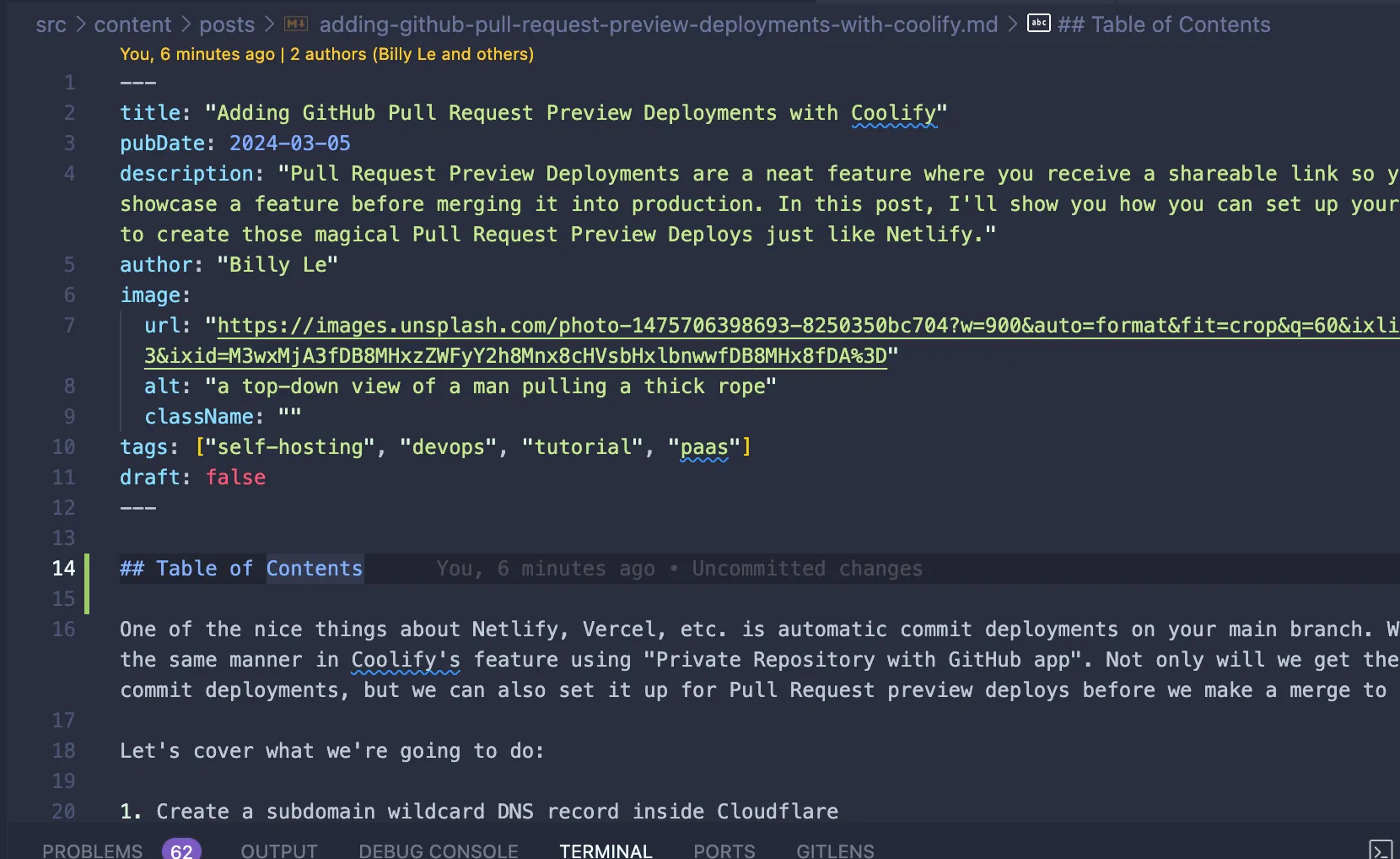 using remark-toc in a markdown file