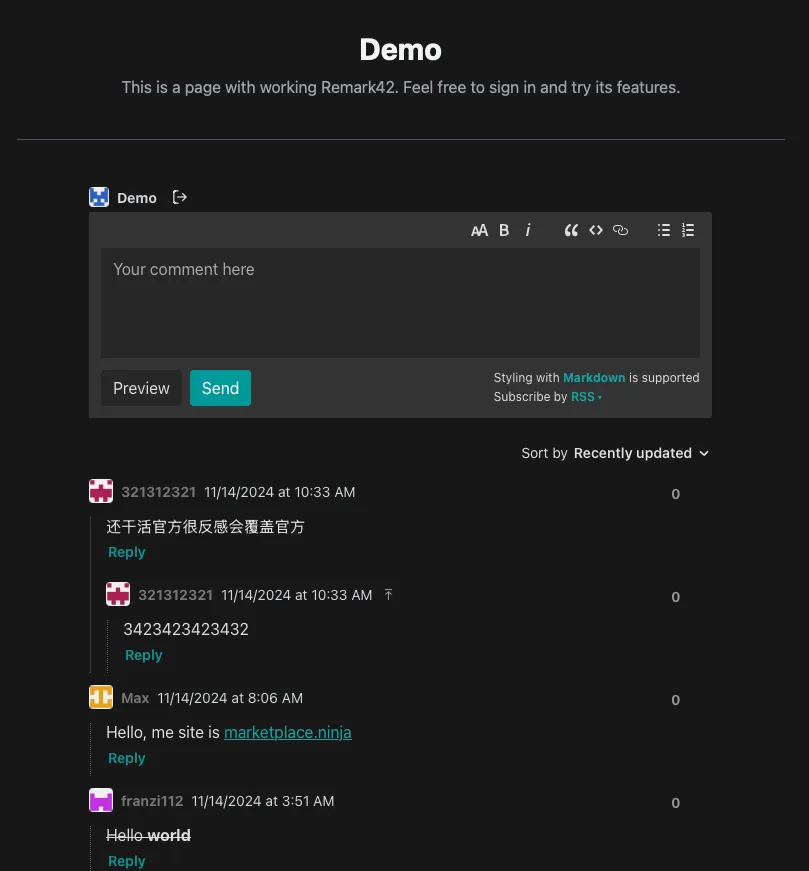 remark42 demo