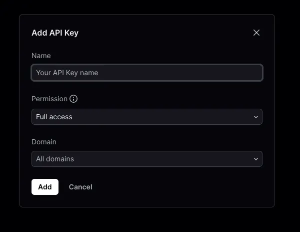 Resend Create API Key dialog