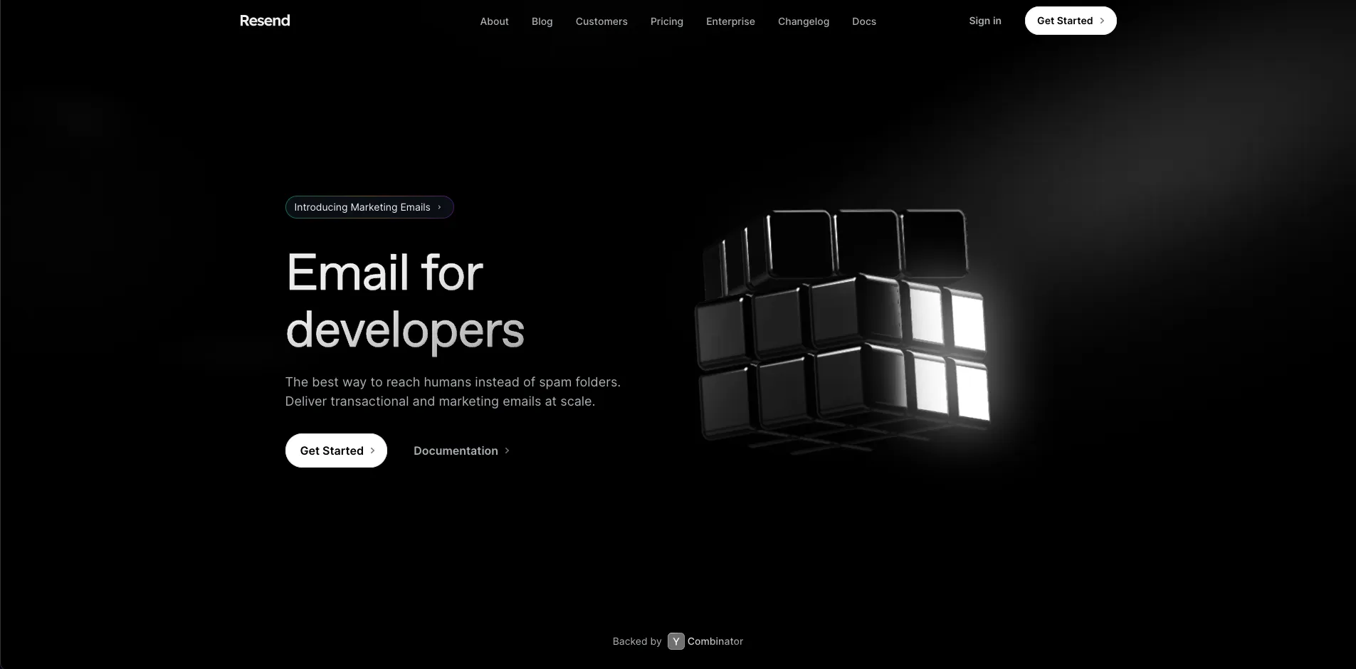 Resend homepage - hero section
