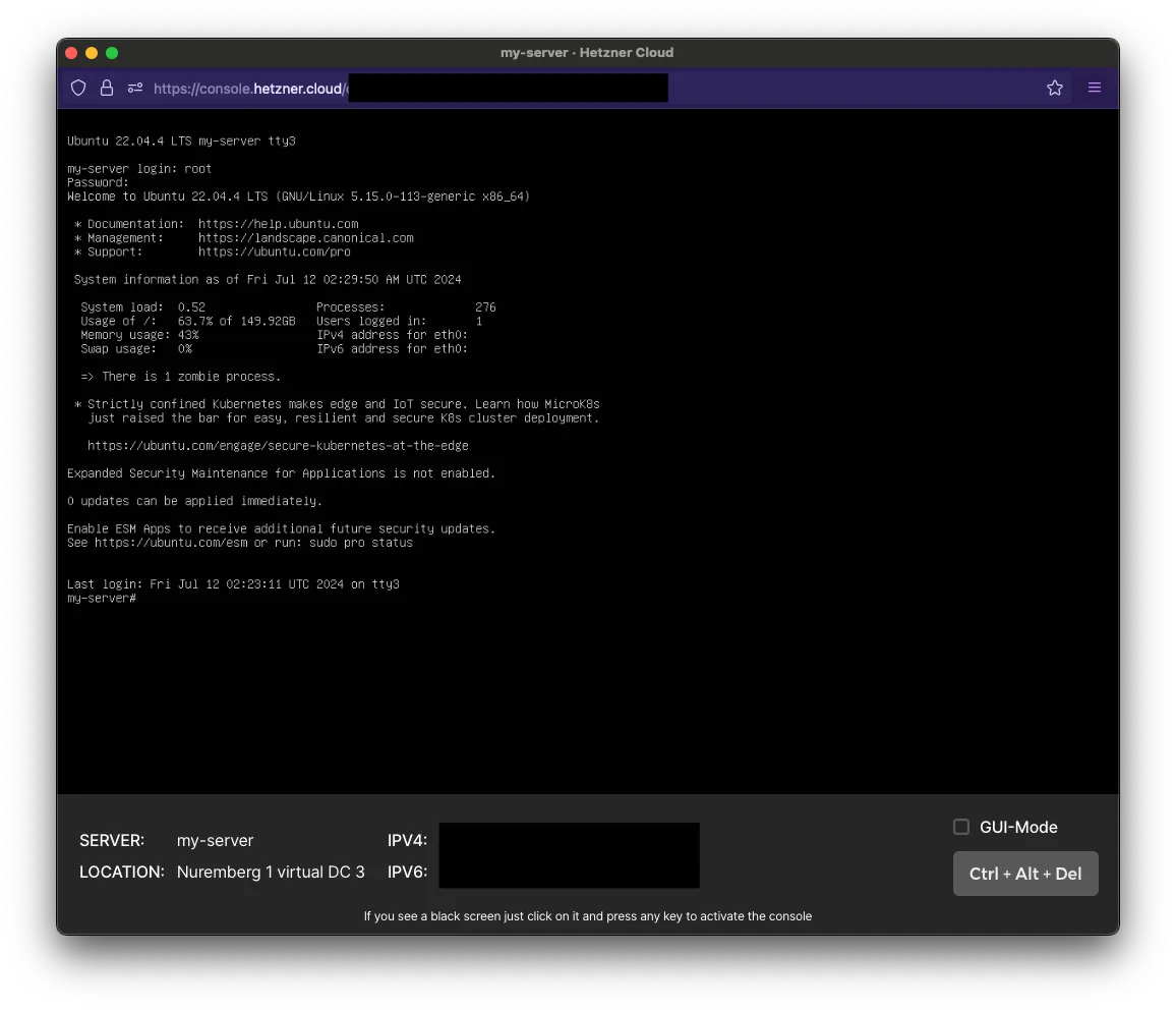Hetzner Reset Root Password