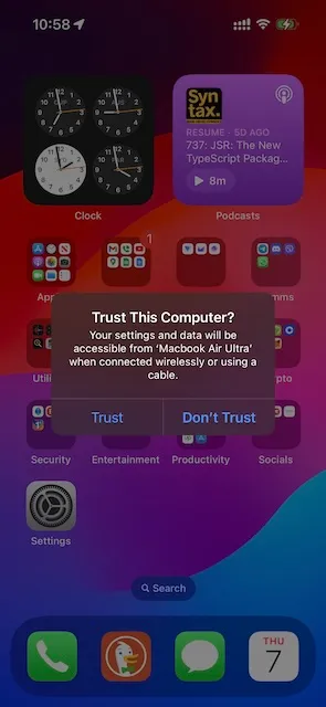 trust computer prompt on iOS