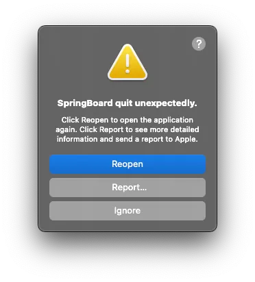 Springboard quit unexpectedly modal
